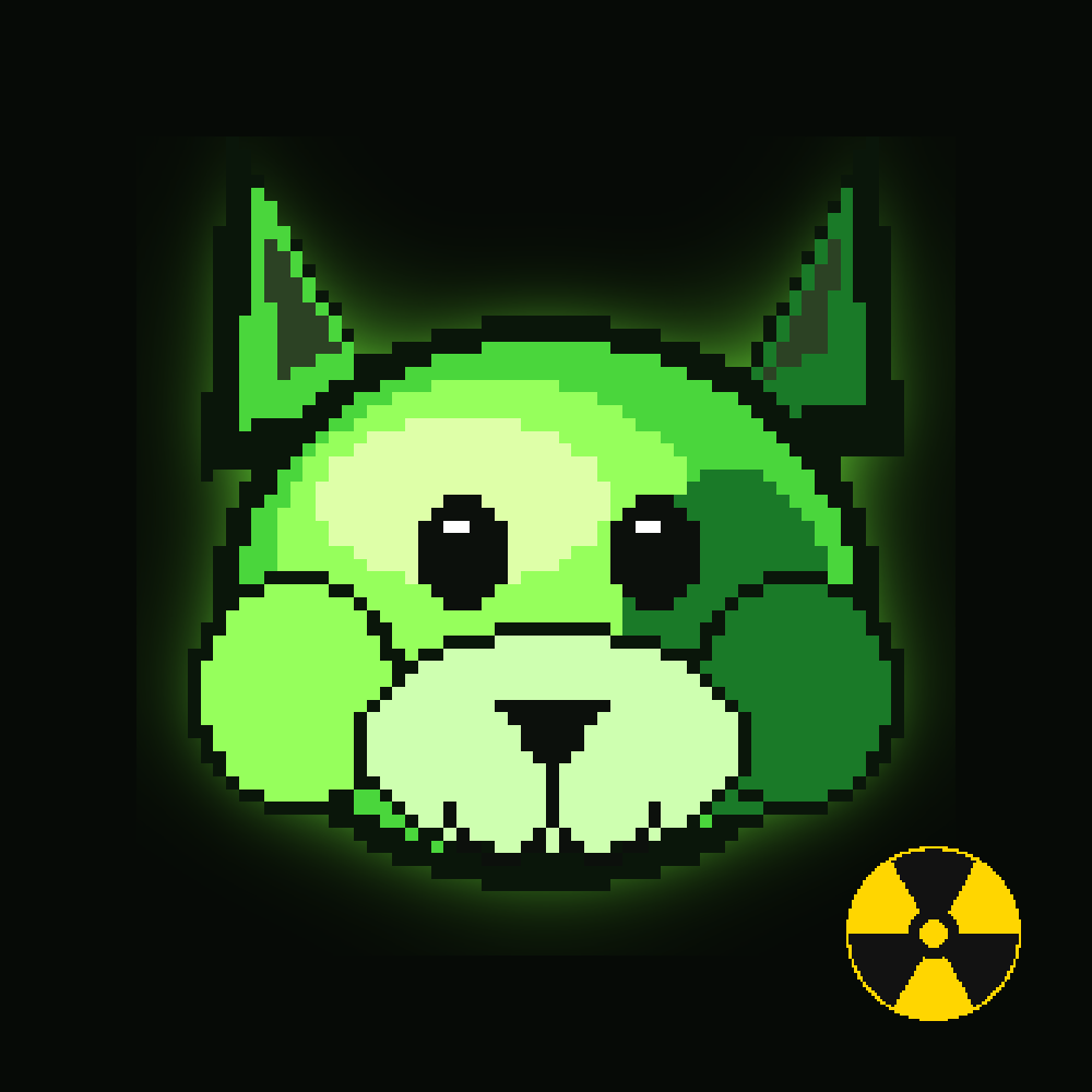 A glowing green radioactive shiba inu